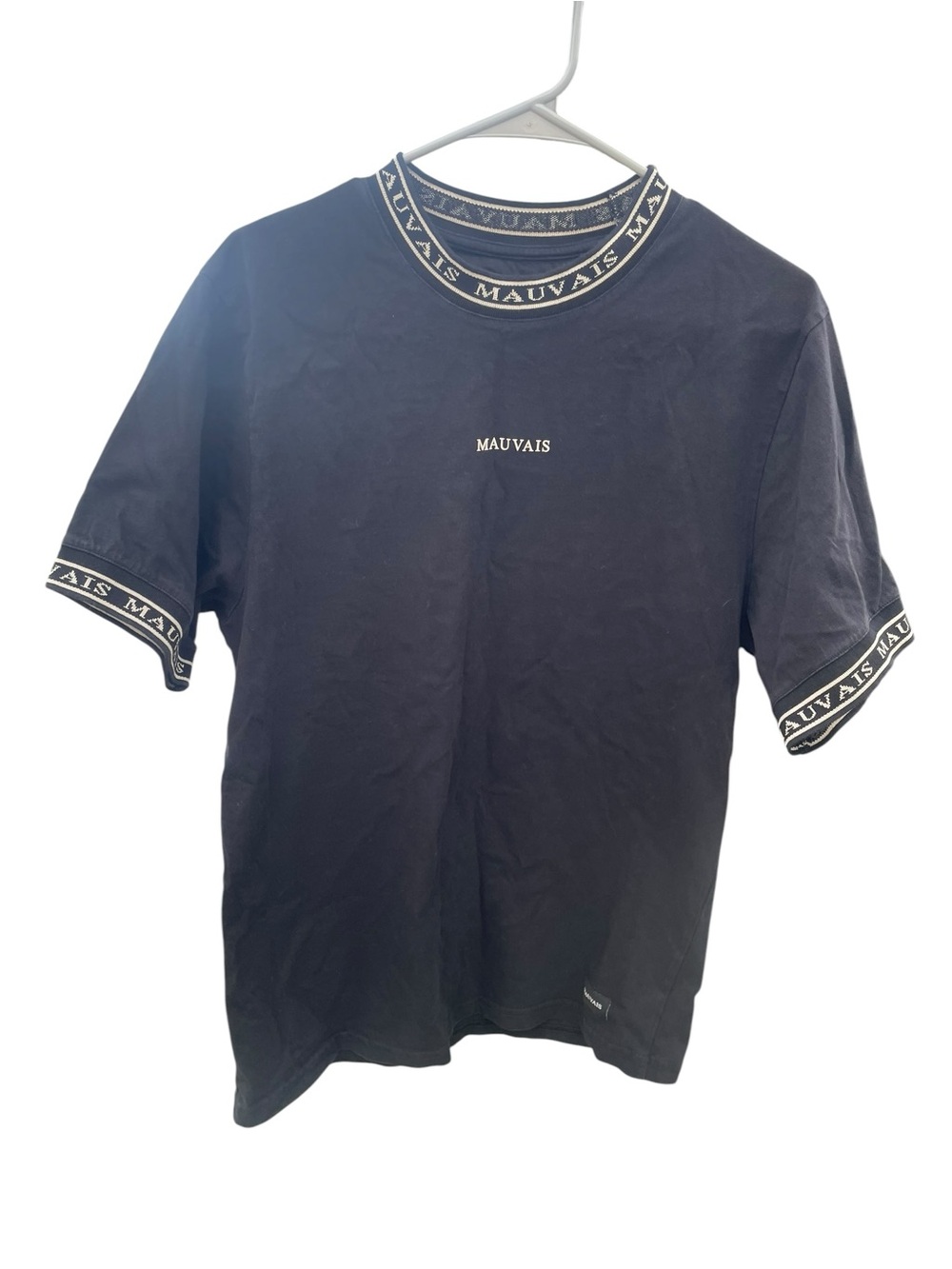 Mauvais Black Logo Tee with Branded Trim no tag but small streetwear minimalist